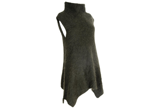 Vintage Sarah Pacini angora knit funnel neck asymmetrical sleeveless tunic / Made in Italy