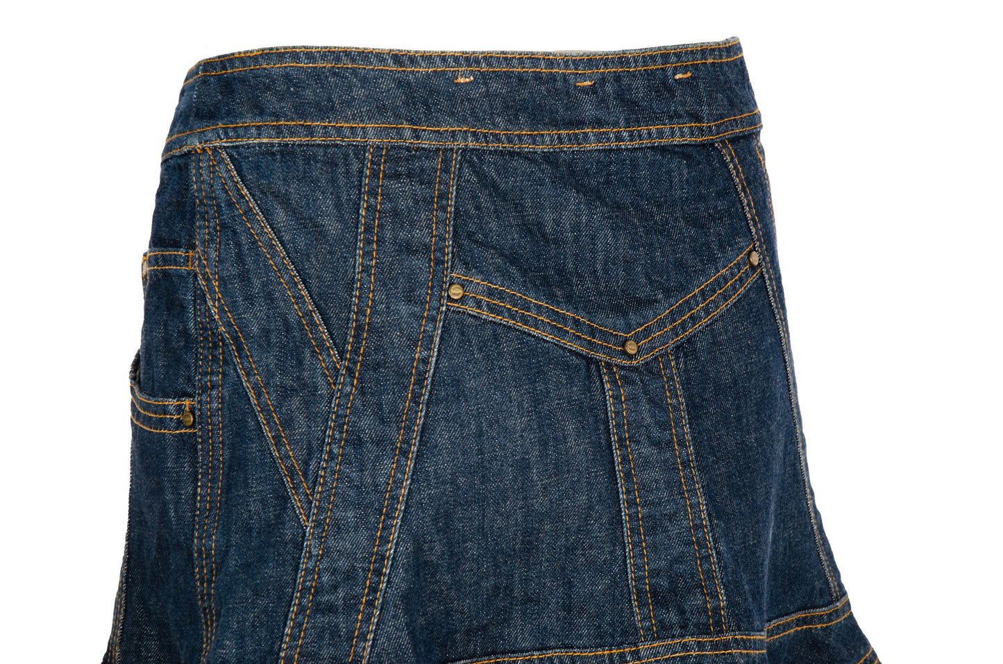 90s Antonio Berardi 2die4 flared denim skirt with crochet trim