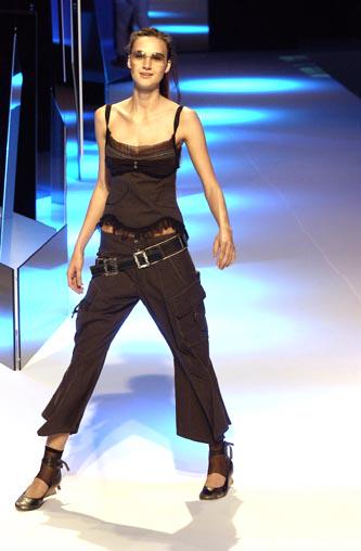 S/S 2003 Marithé + François Girbaud flared low waist brown cotton multi pocket pants