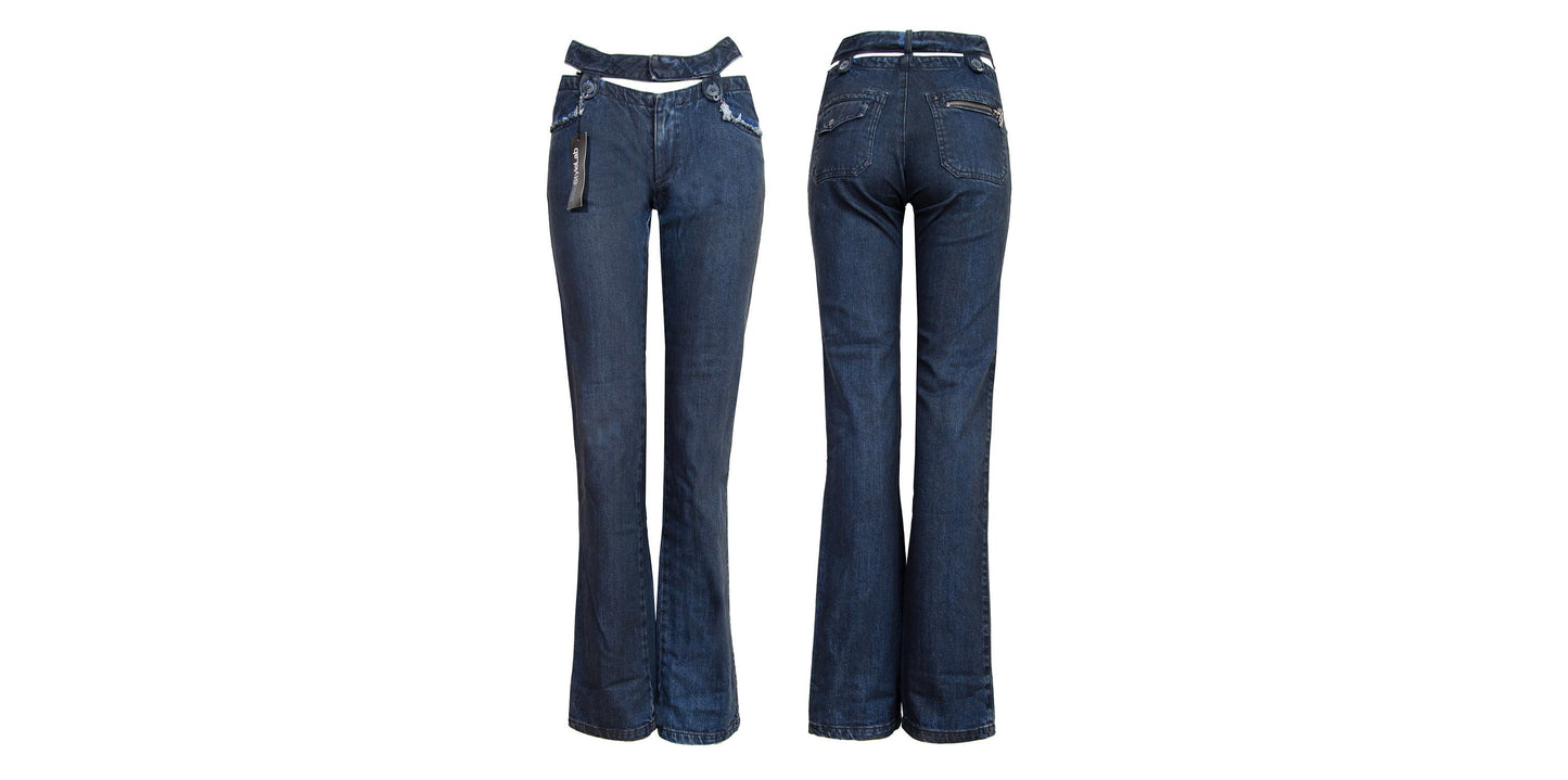 StyleLab Y2K Low Rise Flare Jeans with Cutout Waist