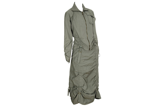 2000s French brand utility two piece set with ruched details / Made in France