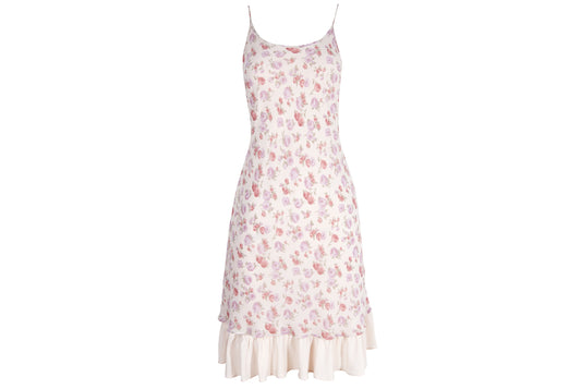 Vintage 100% silk floral print soft pink backless mini dress / Made in Italy