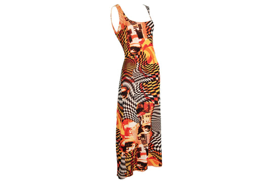 90s Italian designer double layer mesh collage print sleeveless dress / Made in Italy