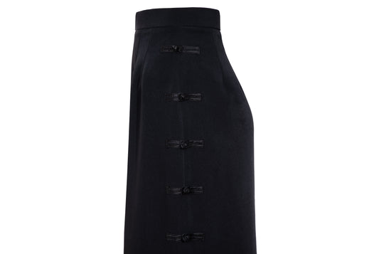 90s French brand silk blend brandebourg closure black maxi skirt