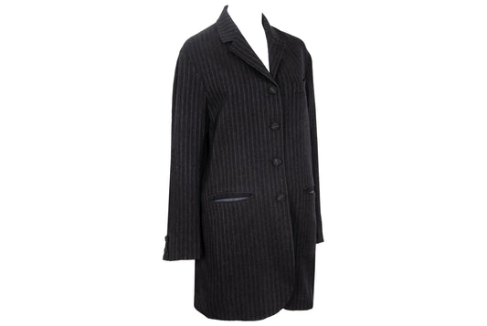 90s Romeo Gigli wool pinstripe dark charcoal long blazer / Made in Italy