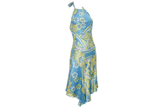 Vintage 100% pure silk asymmetrical flowing hem mermaid halter dress / Made in Italy