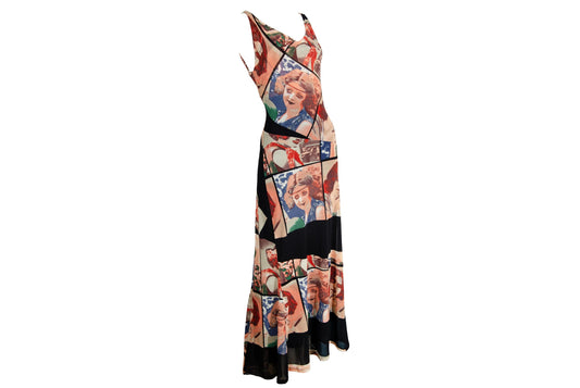 90s Spanish designer mesh portrait print maxi dress / Made in Spain