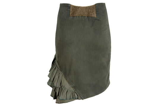 Vintage Collection Privée? khaki green military inspired asymmetrical ruffle skirt / Made in Italy