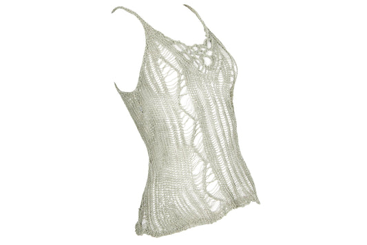 Vintage ladder knit sheer distressed net tank top