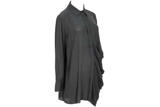 2000s Sportmax asymmetric draped charcoal grey shirt