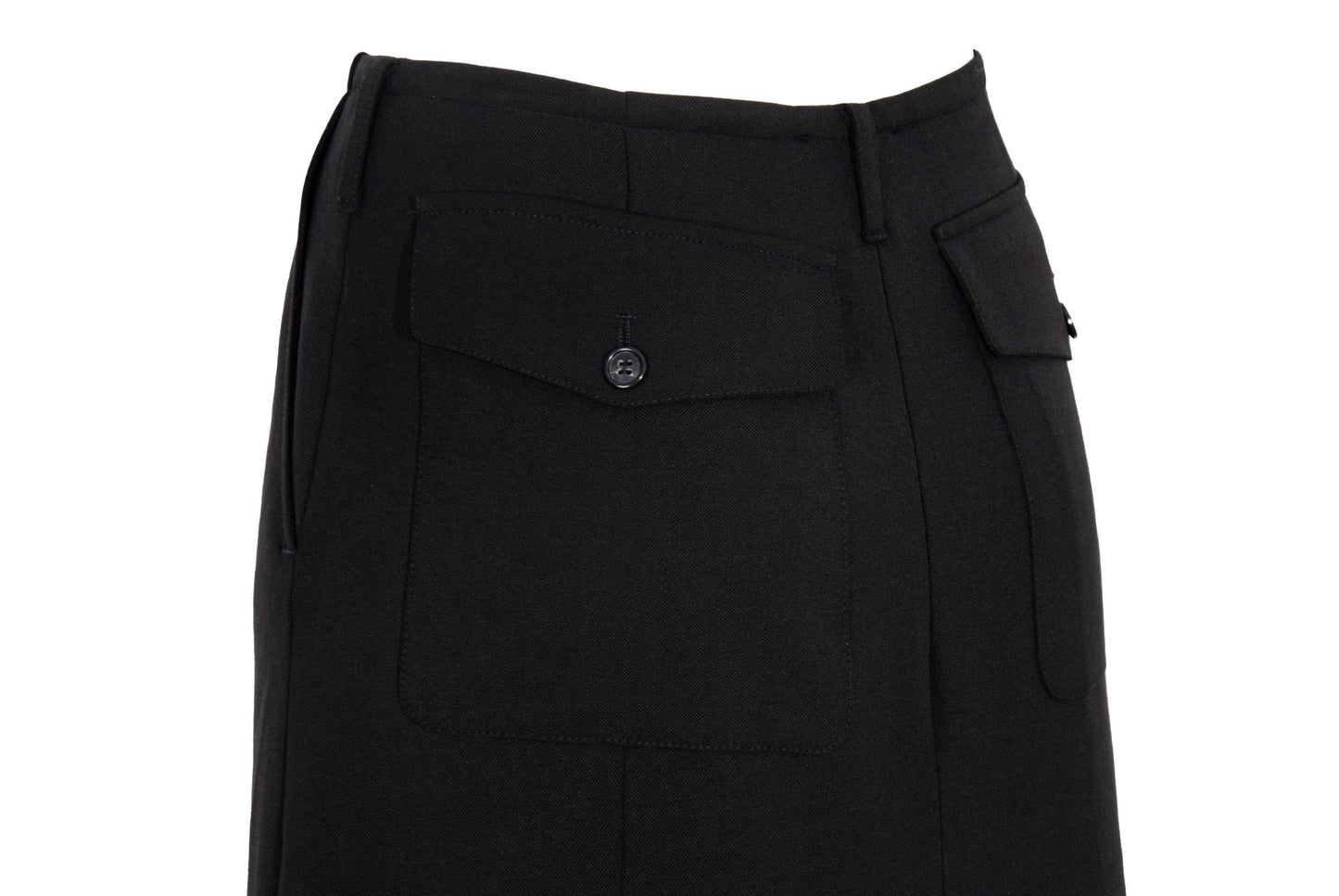 F/W 2001 Simultaneous black wool maxi skirt with back pleats and utilitarian patch pockets