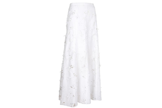 S/S 2004 Simultaneous white laser cut openwork fabric maxi skirt / Made in Italy