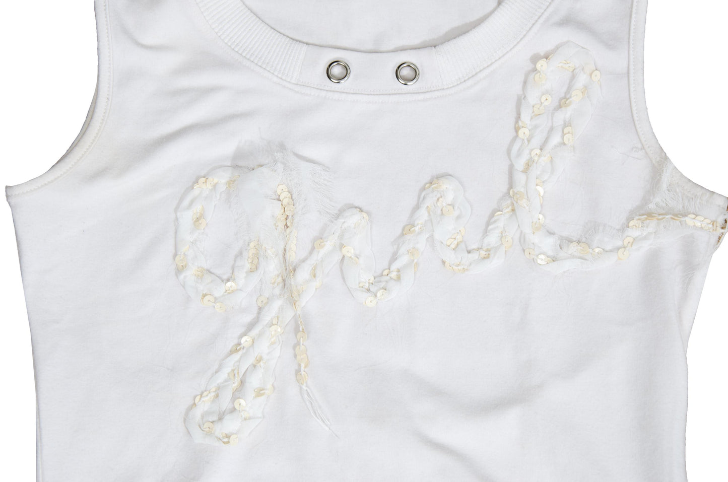 2000s "Girl" organza ribbon embroidered spellout tank top