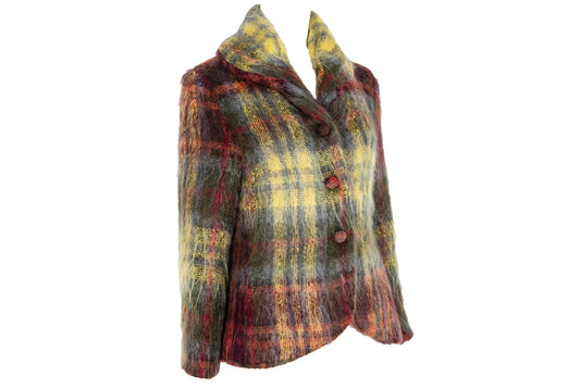 Vintage Nicole Cadine brushed mohair colorful tartan jacket / Made in France