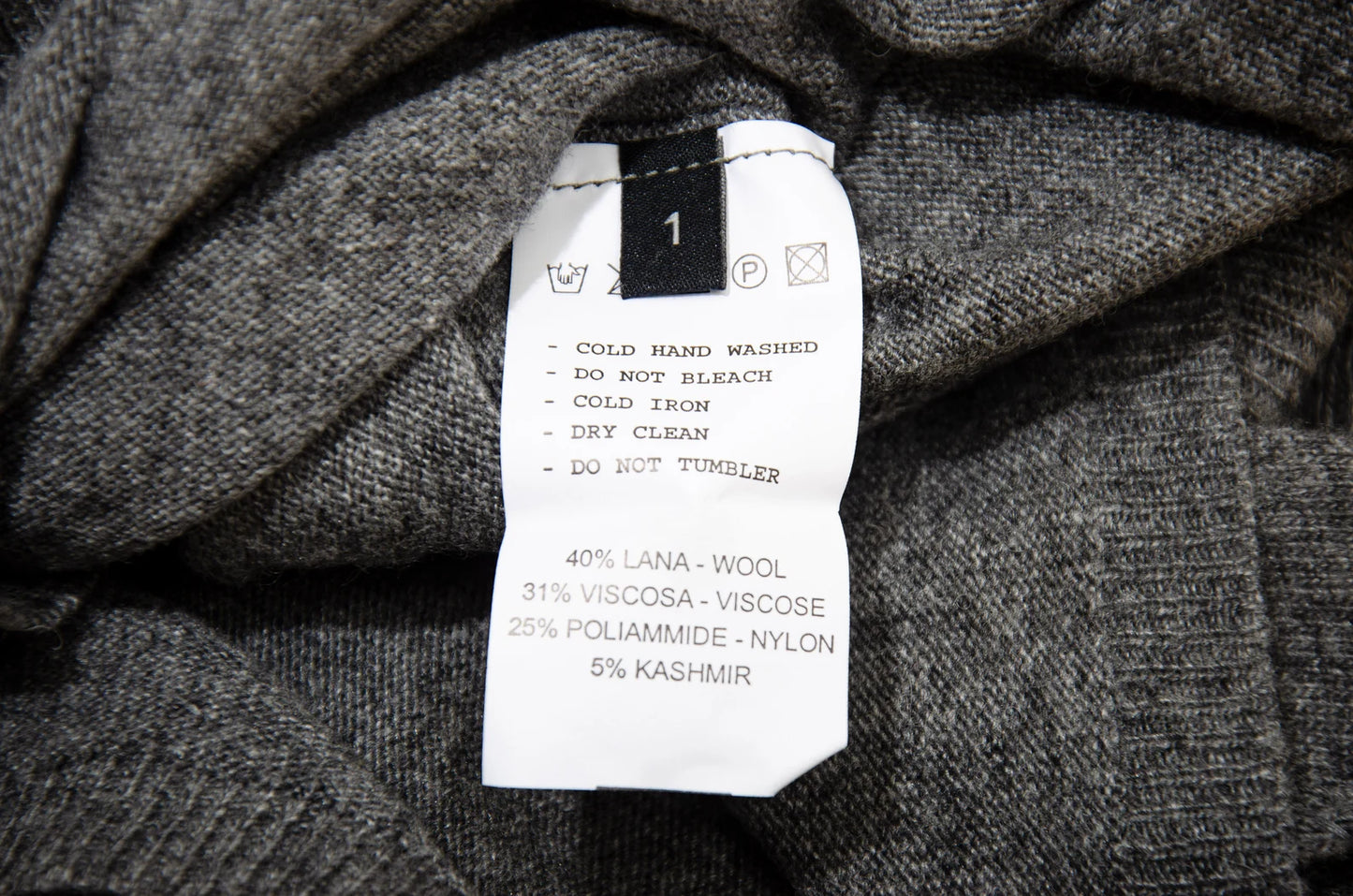 Vintage cashmere blend grey knit mini dress / Ruffle trim short knit cashmere and wool dress / Made in Italy