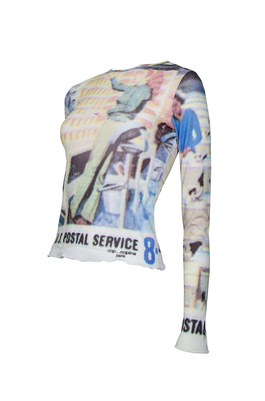 Cop Copine postal service print mesh top