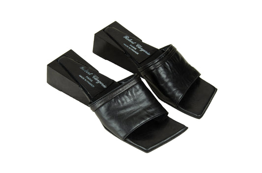 Robert Clergerie sculptural cube heel mules / Avant garde geometric wedge mules