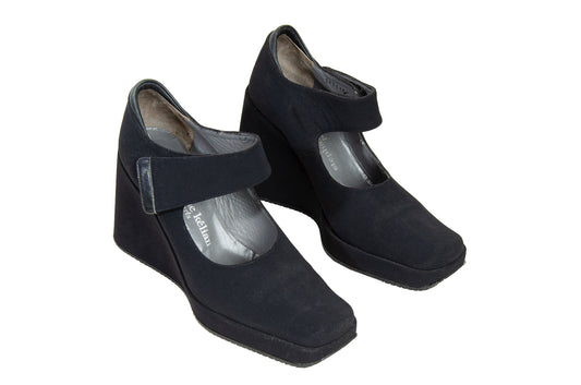 90s Stéphane Kelian platform mary jane shoes / 1990s French designer avant garde square toe wedge maryjanes