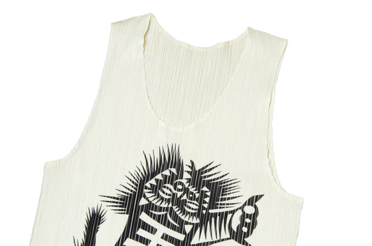 Issey Miyake Pleats Please cream and black printed tank top