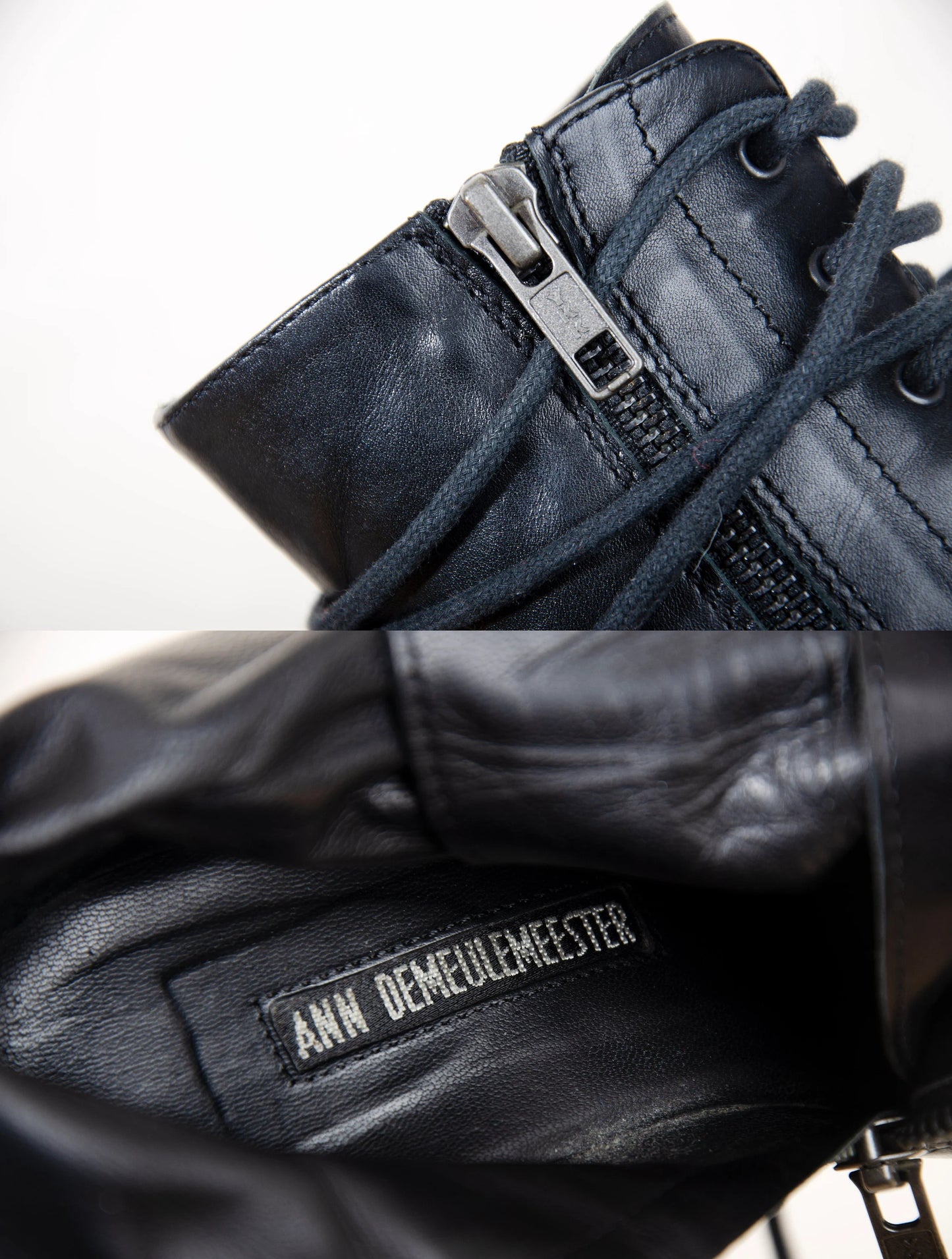 Ann Demeulemeester lace up corset black leather wedge boots
