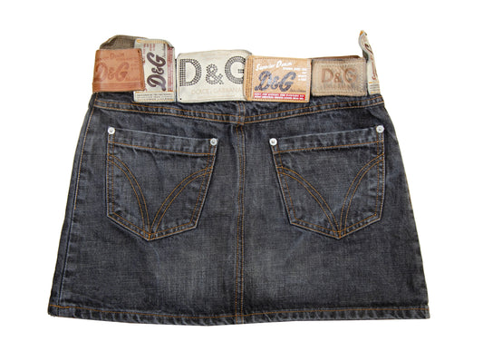 Vintage D&G low waist mini skirt / 2000s Dolce and Gabbana charcoal dark grey denim micro skirt / Made in Italy
