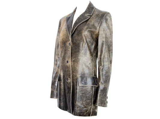 Vintage Roberto Cavalli distressed brown leather midi leather jacket / Made in Italy