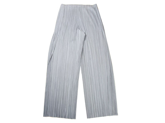 Issey Miyake Pleats Please wide leg light grey pants / Pleats Please folded waist large leg trousers / Made in Japan