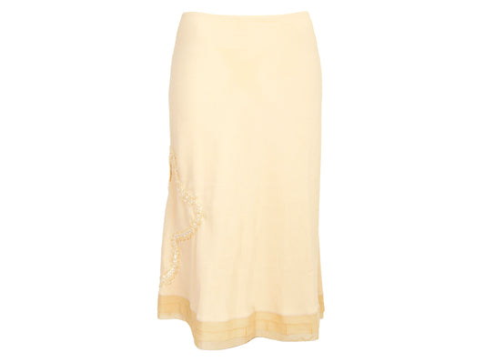 90s Prada silk slip skirt / 1990s vintage Prada pure silk crepe buttery yellow midi skirt / Made in Italy