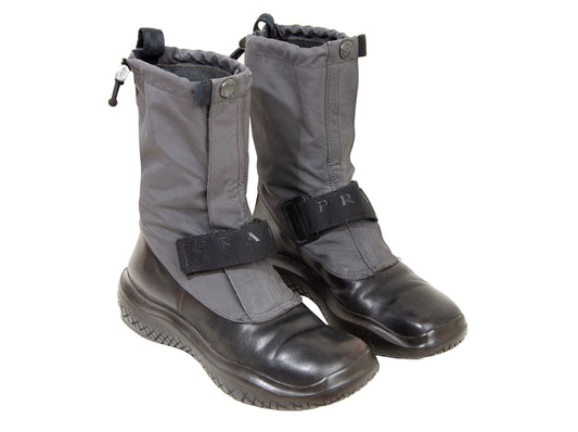 1999 archive Prada nylon Vibram boots / Prada chunky rubber wavy platform sole boots / Prada technical nylon square toe boots