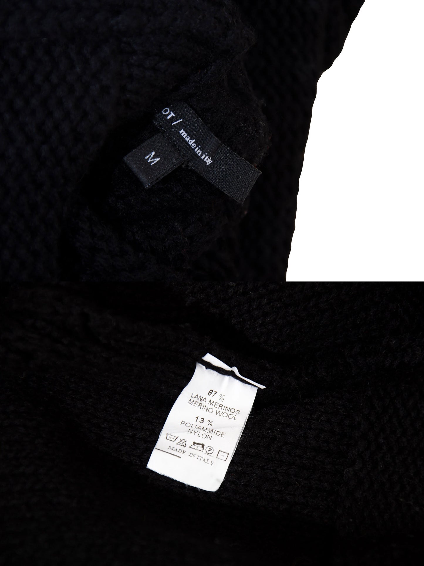 Hache black merino wool two piece chunky ladder knit set / Turtleneck deconstructed knit sweater + maxi knit skirt set / Made in Italy