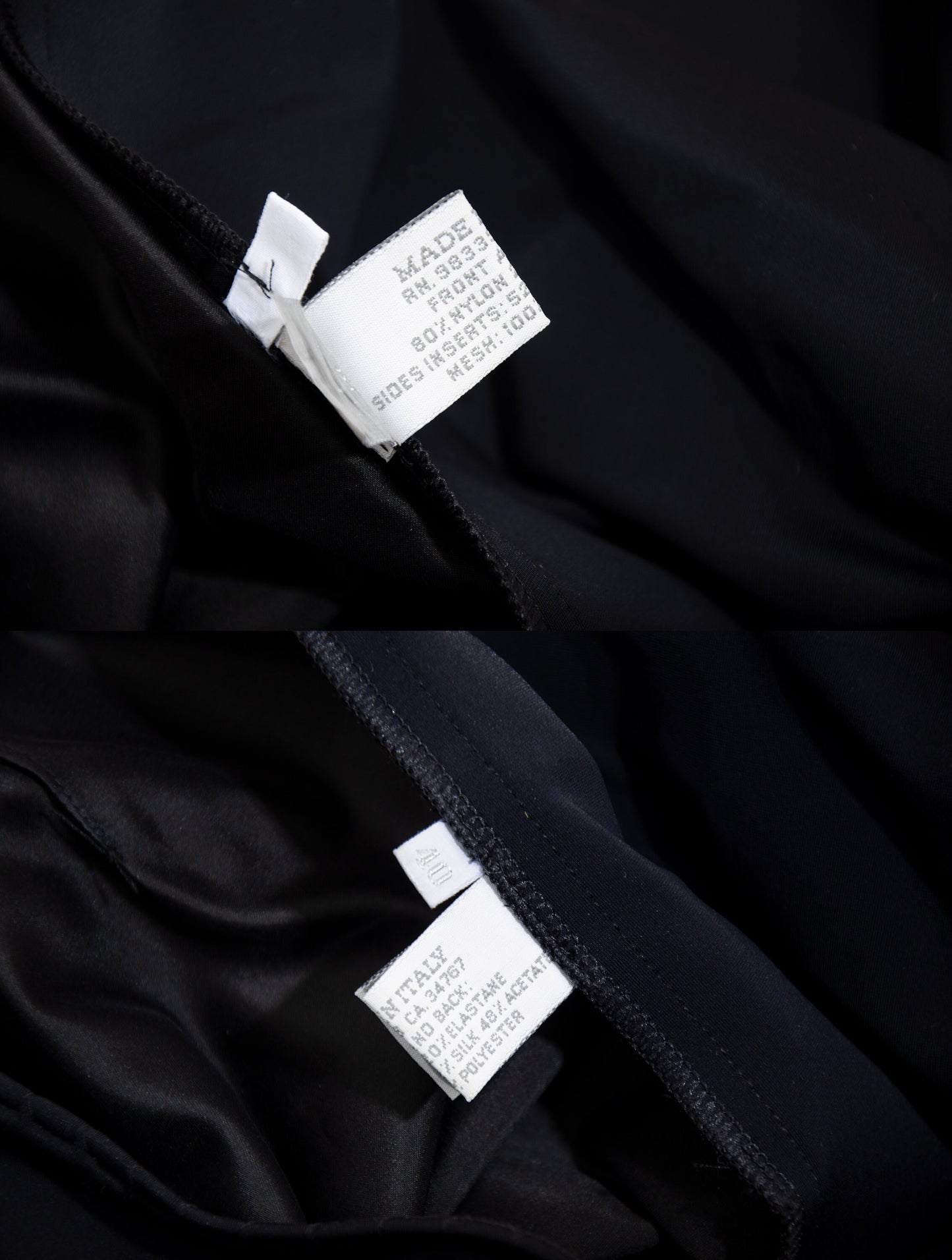1999 Miu Miu technical silk satin and neoprene black skirt / 90s Miu Miu black silk mesh trim midi skirt / Made in Italy
