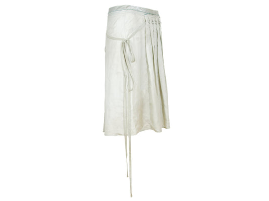 90s Prada silk satin pleated midi wrap skirt / Pale green shiny satin flowy silk skirt / Made in Italy