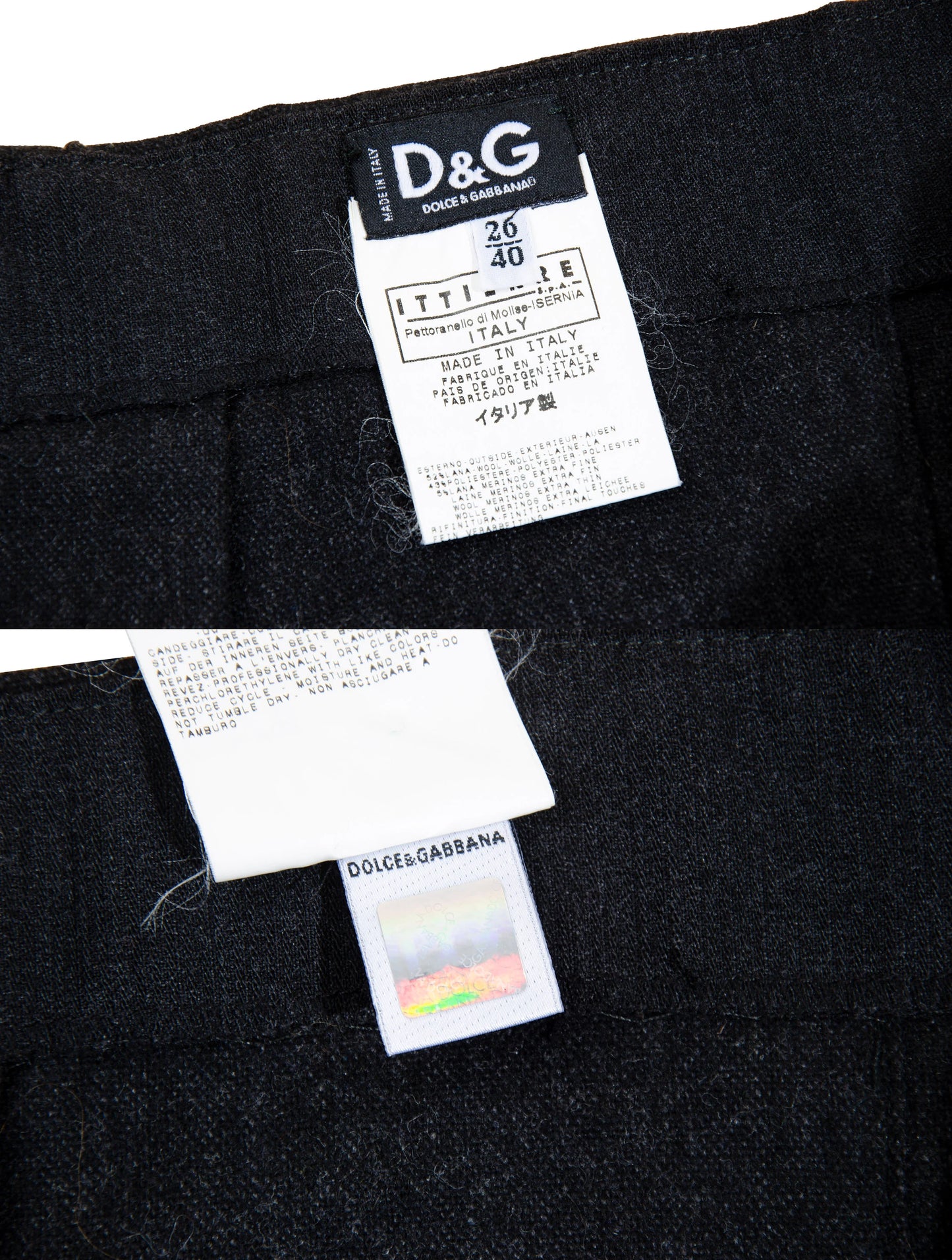 90s Dolce & Gabbana charcoal grey wool mini pleated skirt / Black leather buckles dark grey woolen over the knee skirt / Made in Italy