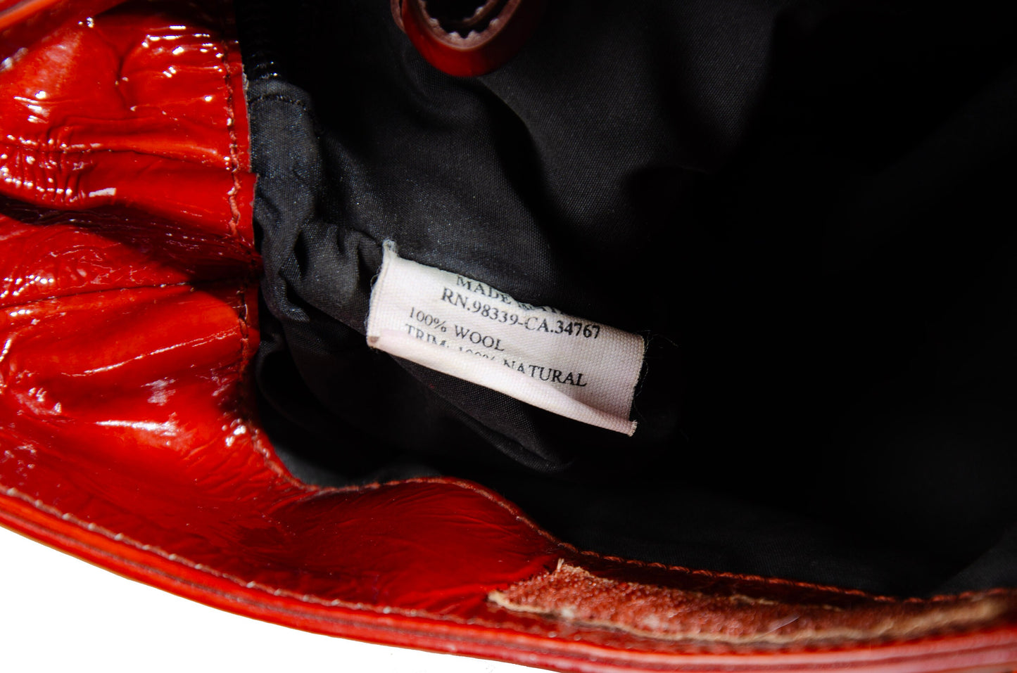 F/W 1999 Miu Miu red patent leather and orange textured wool shoulder bag / Made in Italy