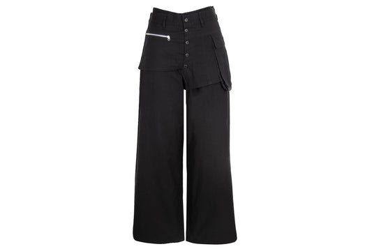 Vintage Atsuro Tayama black overskirt wide leg pants / Made in Japan