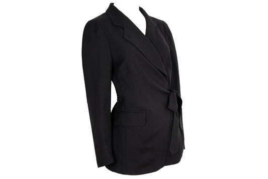 Dries Van Noten black wool asymmetrical wrap tie closure blazer / Made in Belgium