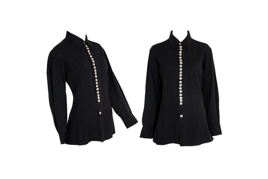 90s Jean Paul Gaultier button up mother of pearl black shirt