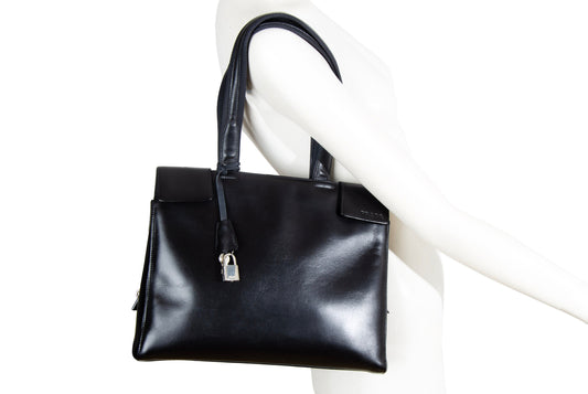 1990s Prada black box leather square tote bag / Made in Italy