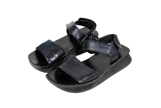1999 Prada sporty black leather chunky platform sandals / 90s Prada vintage minimalist leather flatform velcro sandals / Made in Italy