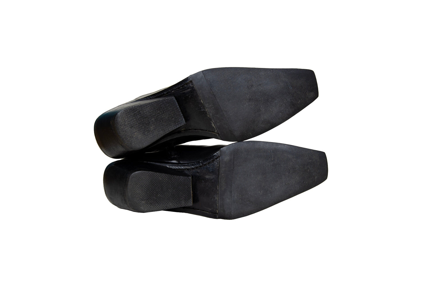 Vintage Ann Demeulemeester slanted heel black leather sock boots