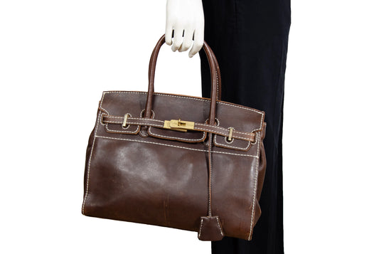Vintage "Birkin" style Japanese brand faded brown leather "Firkin" bag