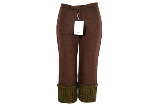 Vintage "I Wish" by Yohji Yamamoto brown wool capri pants with green rib knit cuffs / New old stock / Made in Japan