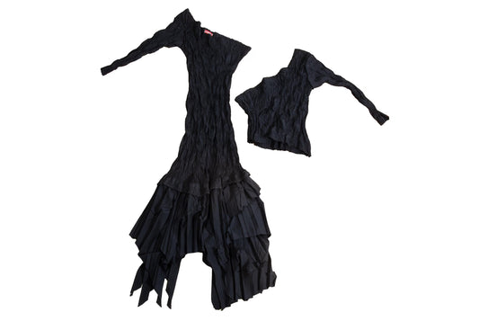 Vintage French brand permanent pleats two piece set dress / Made in France