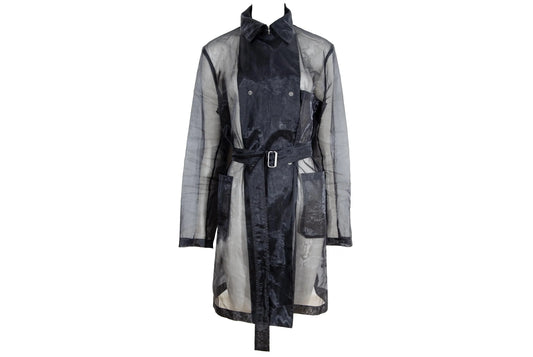 Vintage Jil Sander Raf Simons sheer black double breasted trench coat / Made in Italy