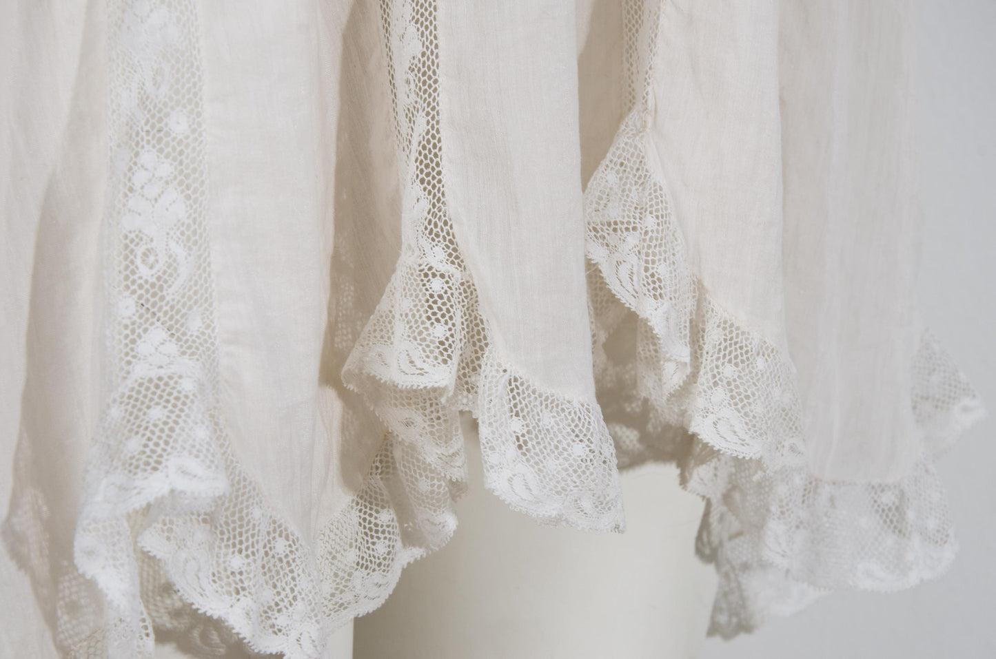Early 1900s French antique delicate lace and cotton nightgown with silk bow