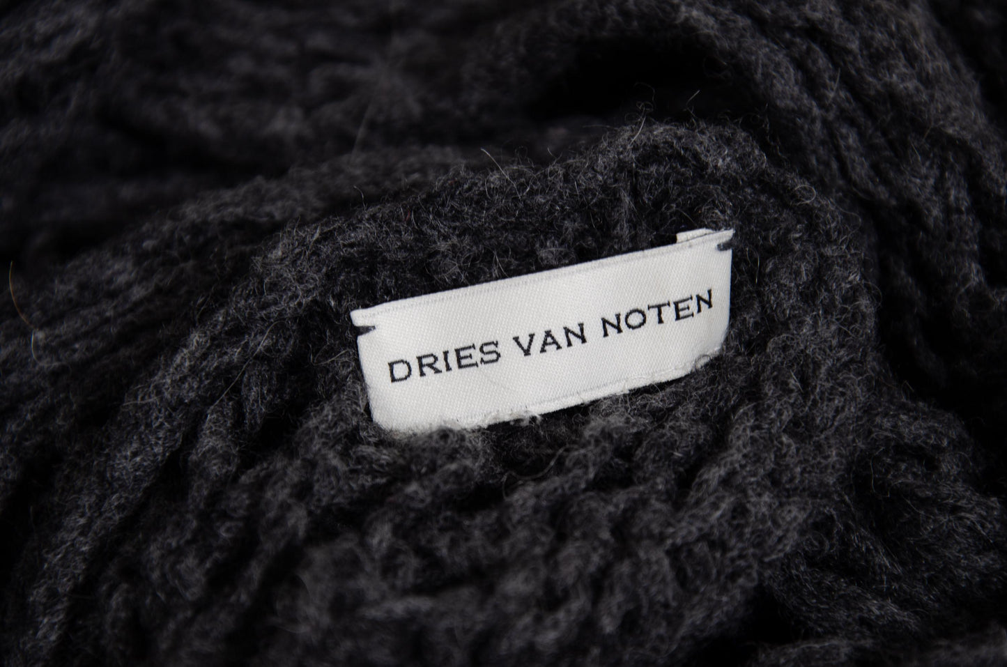 Vintage Dries Van Noten grey wool fishnet knit oversized scarf