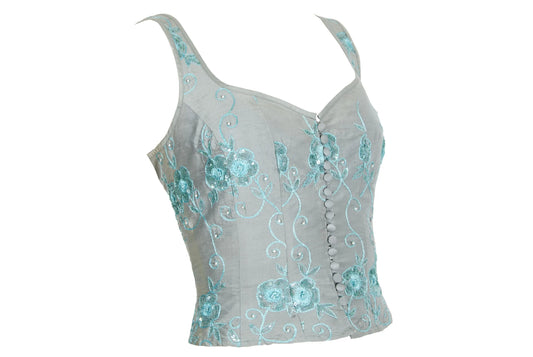 90s Corinne Sarrut 100% silk floral embroidery corset / Made in Italy