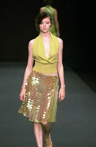 S/S 2002 Amaya Arzuaga top and skirt with large translucent plastic discs embellishments