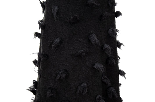 Rare Biche de Bere black boiled wool dress with 3D tufted wool pompom details