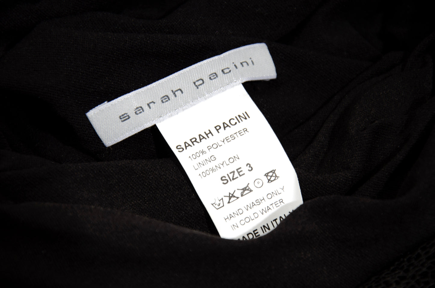 Vintage Sarah Pacini open fishnet knit cowl neck asymmetrical sleeveless dress